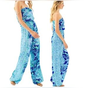 Lilly Pulitzer Pim Jumpsuit Blue Current Sea Sirens Engineered Print